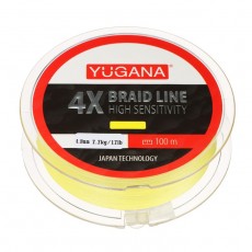 Леска плетеная YUGANA X4 PE, диаметр 0.1 мм, 7.7 кг, 100 м, жёлтая