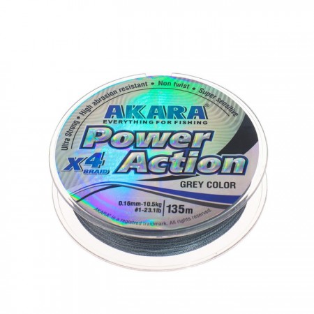 Шнур Akara Power Action X-4, диаметр 0.16 мм, тест 10.5 кг, 135 м, серый