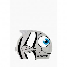 Шапочка для плавания Атеми FC103, силикон детская, рыбка, цвет серебро