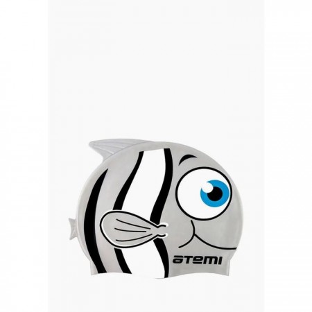 Шапочка для плавания Атеми FC103, силикон детская, рыбка, цвет серебро