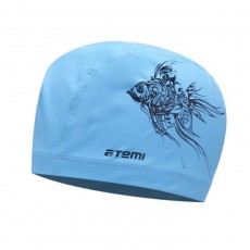 Шапочка для плавания Atemi PU 302, тканевая с полиуретановым покрытием, цвет голубой, принт