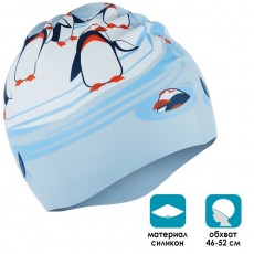Шапочка для плавания детская «Пингвины», силиконовая, обхват 46-52 см