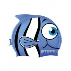 Шапочка для плавания Атеми FC105, силикон детская, рыбка, цвет голубой