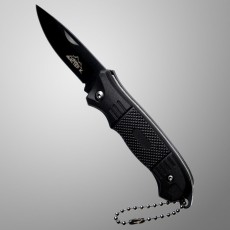Нож складной "Привал", с черной рукоятью,15 см, цепочка