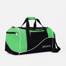 Сумка спортивная на молнии, 3 наружных кармана, длинный ремень, цвет чёрный/зелёный
