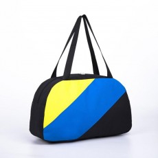 Сумка спортивная на молнии с подкладкой, наружный карман, цвет чёрный/голубой/жёлтый