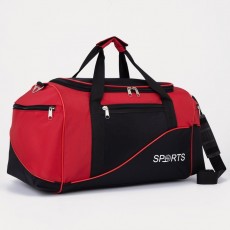 Сумка спортивная на молнии с подкладкой, 3 наружных кармана, цвет чёрный/красный