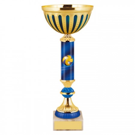 Кубок с металлической чашей, основание из мрамора, h=34 см, цвет золото, синий