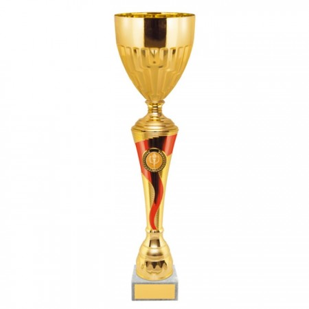 Кубок с металлической чашей, основание из мрамора, h=46,5 см, цвет золото, красный