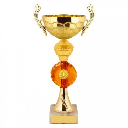 Кубок с металлической чашей, основание из мрамора, h=23,5 см, цвет золото, оранжевый