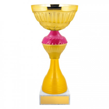 Кубок с металлической чашей, основание из мрамора, h=20 см, цвет золото, розовый