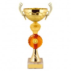 Кубок с металлической чашей, основание из мрамора, h=30,5 см, цвет золото, оранжевый