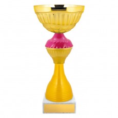 Кубок с металлической чашей, основание из мрамора, h=18 см, цвет золото, розовый