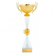 Кубок с металлической чашей, основание из мрамора, h=32 см, цвет золото, белый