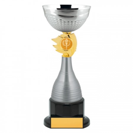 Кубок с металлической чашей, основание из пластика, h=20 см, цвет золото, серебро
