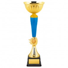 Кубок с металлической чашей, основание из пластика, h=37 см, цвет золото, голубой