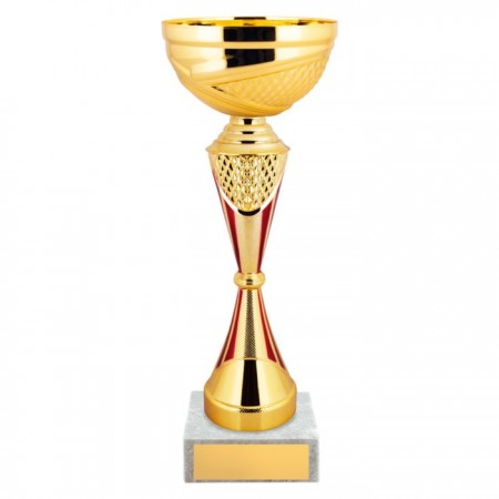 Кубок с металлической чашей, основание из мрамора, h=26 см, цвет золото, красный