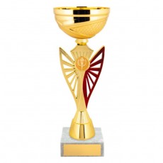 Кубок с металлической чашей, основание из мрамора, h=21 см, цвет золото, красный