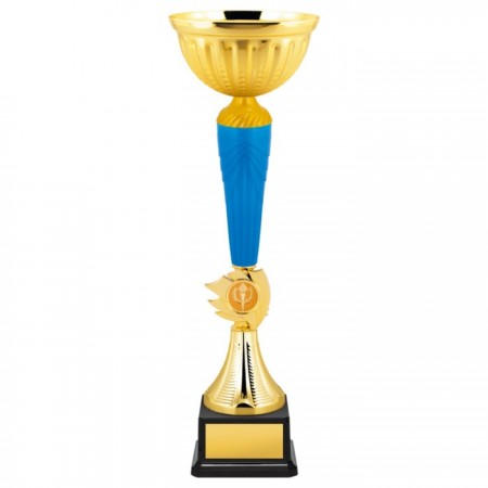 Кубок с металлической чашей, основание из пластика, h=31 см, цвет золото, голубой