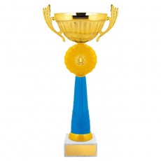 Кубок с металлической чашей, основание из мрамора, h=33,5 см, цвет золото, голубой