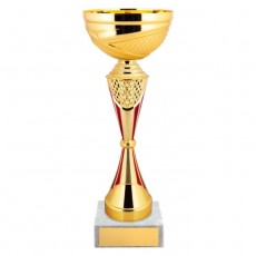 Кубок с металлической чашей, основание из мрамора, h=22 см, цвет золото, красный