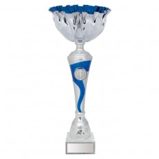Кубок с металлической чашей, основание из мрамора, h=38 см, цвет серебро, синий