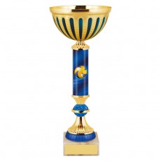 Кубок с металлической чашей, основание из мрамора, h=36 см, цвет золото, синий