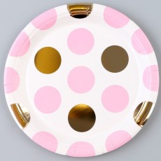 Тарелка бумажная «Горох», в наборе 6 шт., цвет розовый