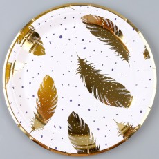 Тарелка бумажная «Золотые перья», в наборе 6 шт.