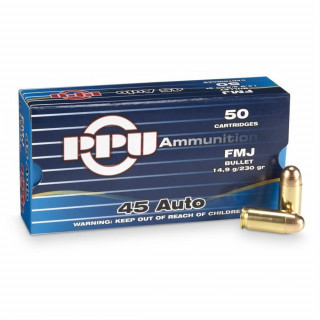 Патроны PPU 45 Auto FMJ, оболочка 14,9 гр.