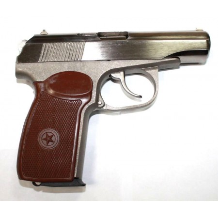 Пистолет ОООП МР-80-13Т к .45 Rubber никель, коричневая рукоятка