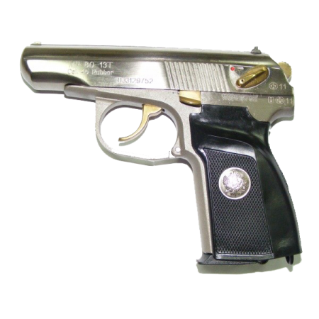 Пистолет ОООП МР-80-13Т к .45 Rubber никель, черная рукоятка с гербом