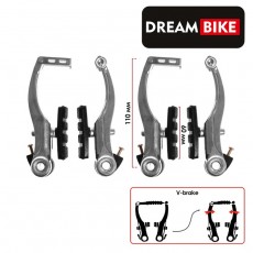 Комплект тормозов Dream Bike V-brake, алюминий, рамки 110 мм, колодки 60 мм, цвет серебристый