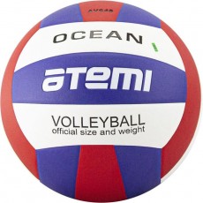Мяч волейбольный Atemi OCEAN, синтетическая кожа PU, цвет синий/красный/белый, 18 панелей, клееный, размер 5, окружность 65-67 см