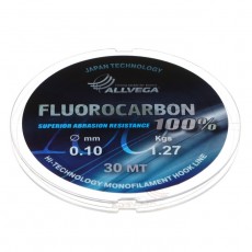 Леска монофильная ALLVEGA FX Fluorocarbon 100%, диаметр 0.10 мм, тест 1.27 кг, 30 м, прозрачная