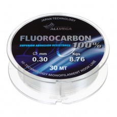 Леска монофильная ALLVEGA FX Fluorocarbon 100%, диаметр 0.30 мм, тест 8.76 кг, 30 м, прозрачная