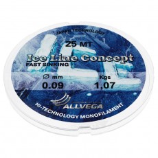 Леска монофильная ALLVEGA Ice Line Concept, диаметр 0.09 мм, тест 1.07 кг, 25 м, прозрачная