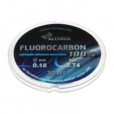 Леска монофильная ALLVEGA FX Fluorocarbon 100%, диаметр 0.18 мм, тест 3.74 кг, 30 м, прозрачная