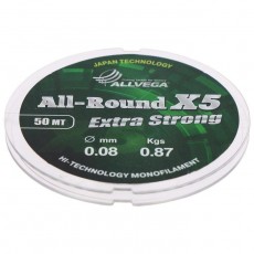 Леска монофильная ALLVEGA All-Round X5, диаметр 0.08 мм, тест 0.87 кг, 50 м, прозрачная