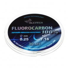 Леска монофильная ALLVEGA FX Fluorocarbon 100%, диаметр 0.25 мм, тест 7.16 кг, 30 м, прозрачная