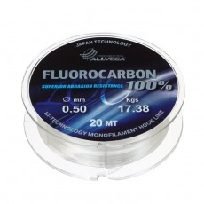 Леска монофильная ALLVEGA FX Fluorocarbon 100%, диаметр 0.50 мм, тест 17.83 кг, 20 м, прозрачная