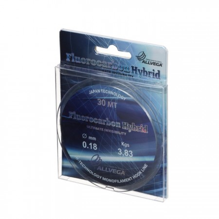 Леска монофильная ALLVEGA Fluorocarbon Hybrid, диаметр 0.18 мм, тест 3.83 кг, 30 м, флюорокарбон 65%