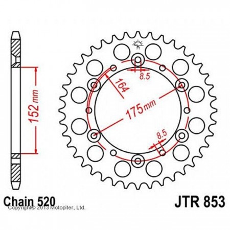 Звезда ведомая JT sprockets JTR853-44, цепь 520, 44 зубья
