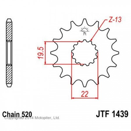 Звезда ведущая, JT sprockets F1439-13, цепь 520, 13 зубьев