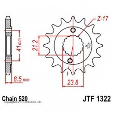 Звезда передняя, ведущая JTF1322, стальная, цепь 520, 14 зубьев