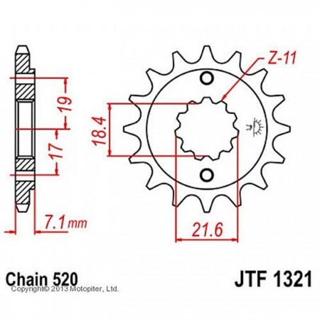 Звезда передняя, ведущая JTF1321, стальная, цепь 520, 13 зубьев