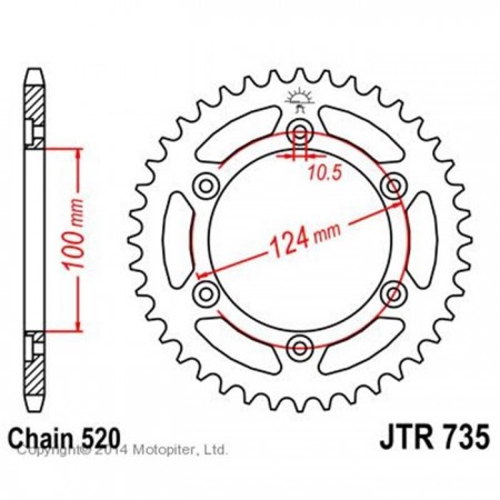 Звезда задняя, ведомая, для мотоцикла JTR735, цепь 520, 45 зубьев