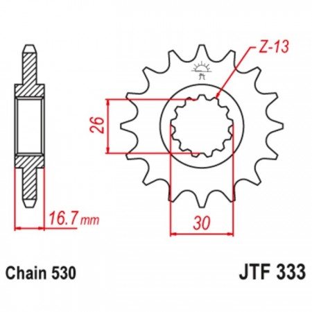 Звезда ведущая JT sprockets 333.16RB, цепь 530, 16 зубьев