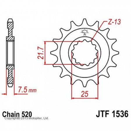 Звезда ведущая JTF1536-14, JT sprockets, цепь 520, 14 зубьев