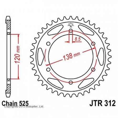 Звезда задняя, ведомая JTR312 стальная, цепь 525, 38 зубьев